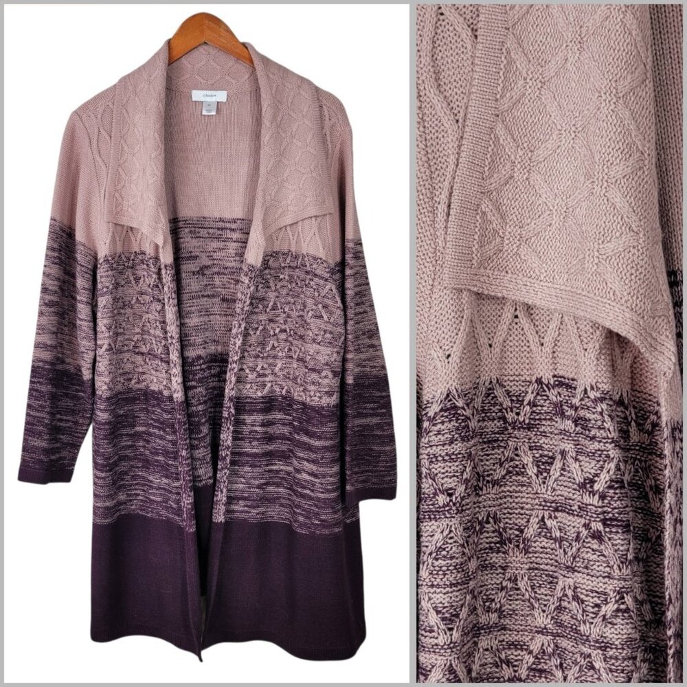 CJ Banks Cardigan Sweater Plus Size 2X Cable Knit Long Open Front Drape Pink